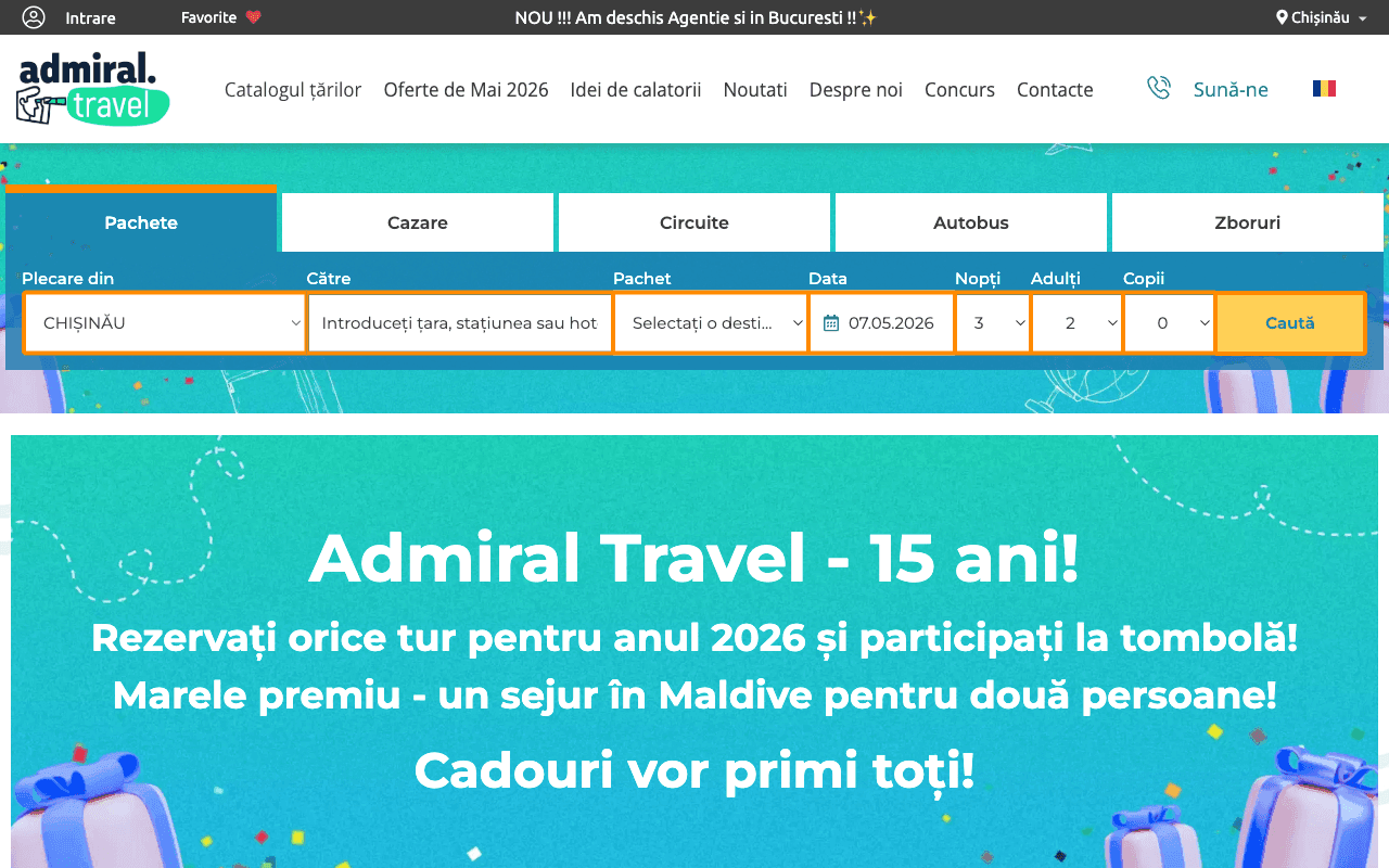 Admiral Travel — production website screenshot