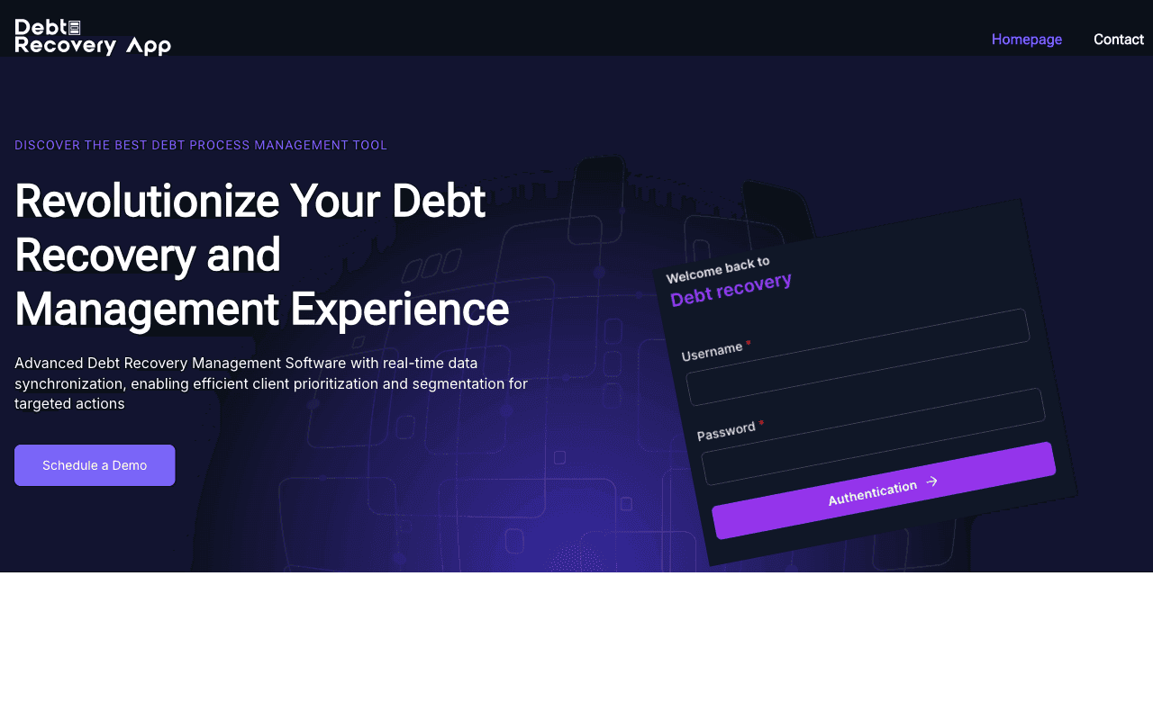 DebtRecovery — production website screenshot