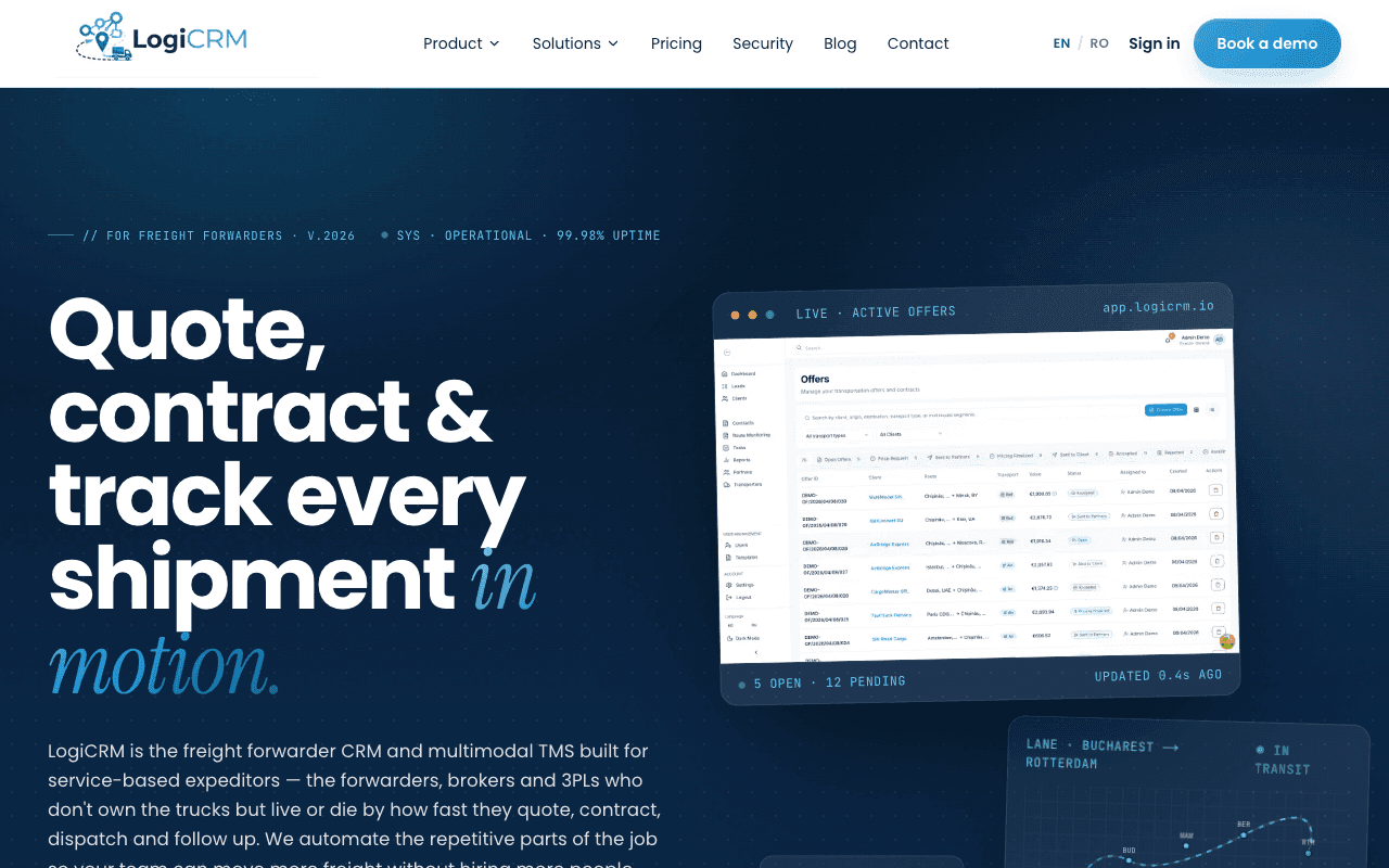 LogiCRM — production website screenshot