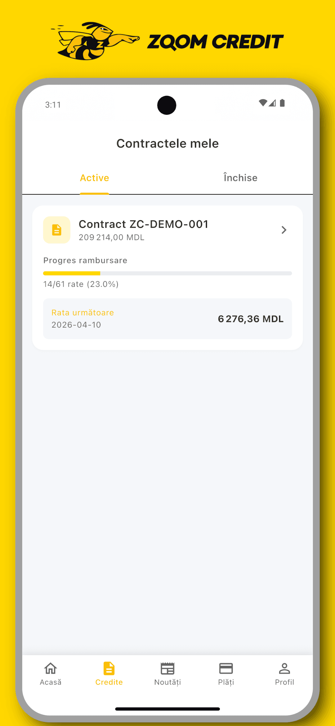 Zoom Credit mobile app screenshot 1 — microfinance loan tracking on Android